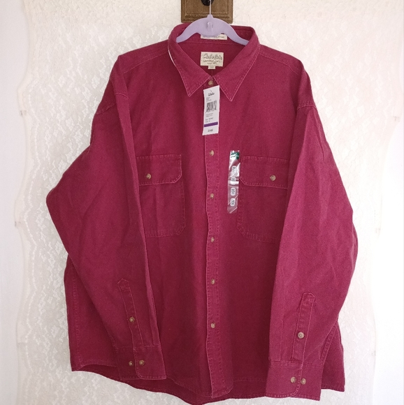 New Cabela's Men's 2XL Reg. Stonewash Canvas Dark Red 100% Cotton LS Shirt - Picture 2 of 10